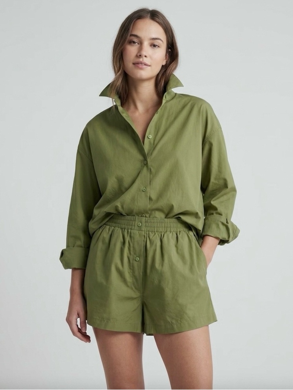 Matthew Bruch Army Green Cotton Poplin Boxer shorts - Size 2 / XS